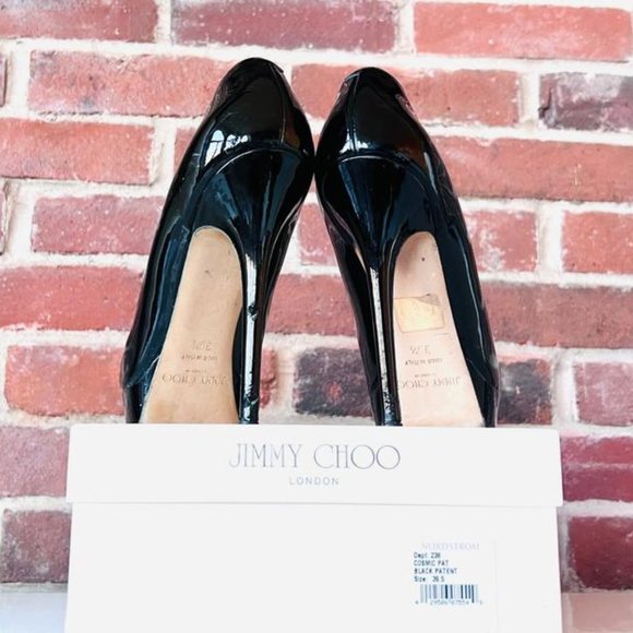 Jimmy Choo: Black Cosmic Patent Leather Pump Platforms - Picture 3 of 7